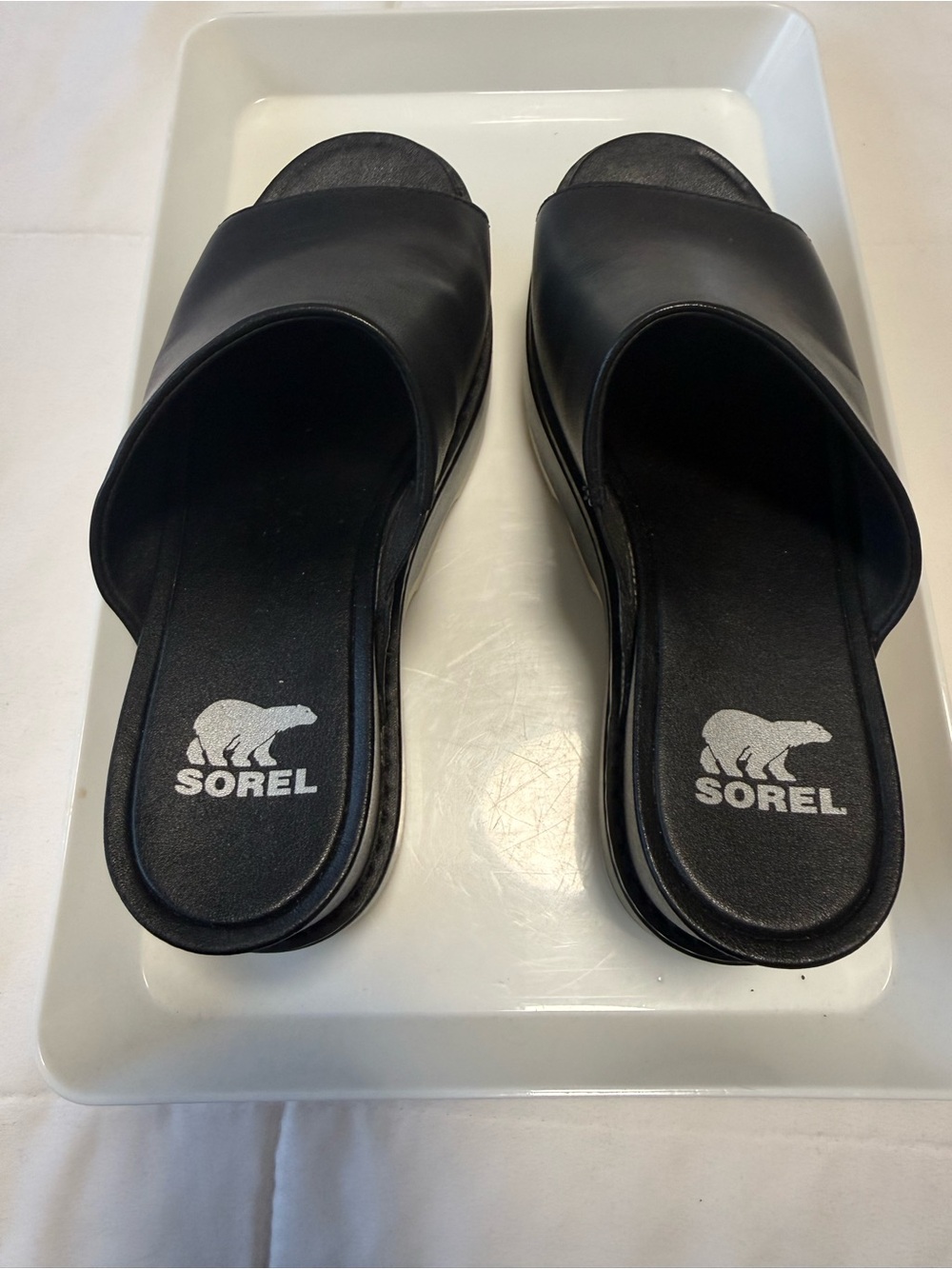 NWOT-Sorel Black leather Slide Platform Sandals lug sole. 6.5 - Picture 2 of 7